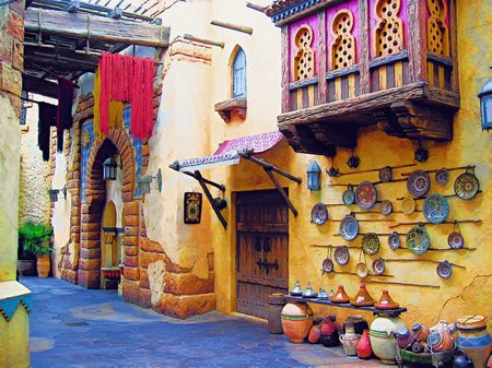 東京ディズニーシー_アラビアンコーストの市場(水彩画風)